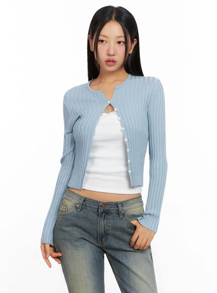 ribbed-slim-fit-cardigan-ig528 / Light blue