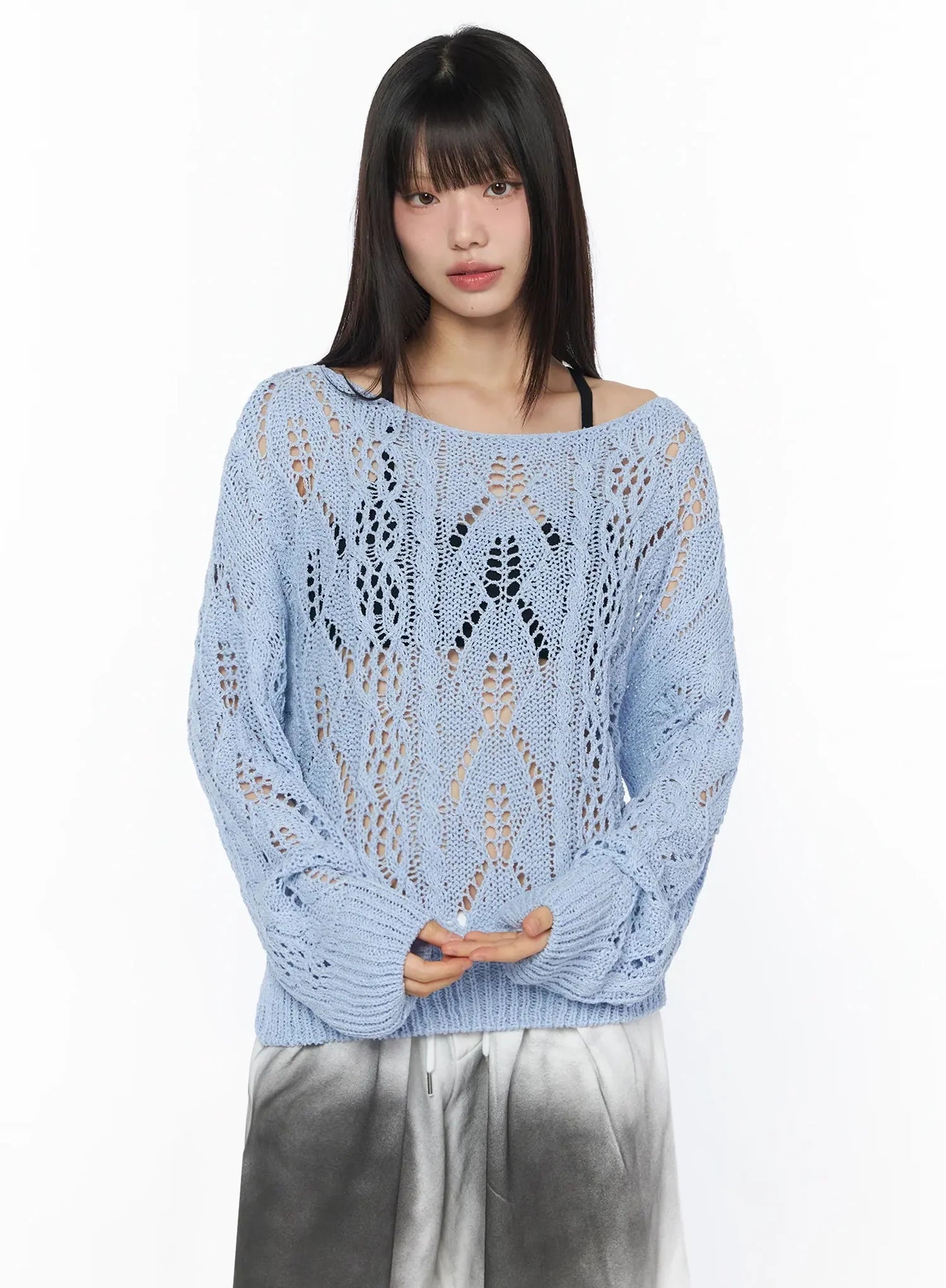 boho-chic-boat-neck-sweater-iy525 / Light blue