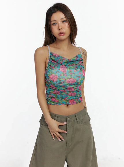 floral-shirred-cami-top-ia527 / Mint