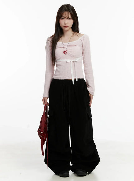 Soft Off-Shoulder Ribbon Top ID525