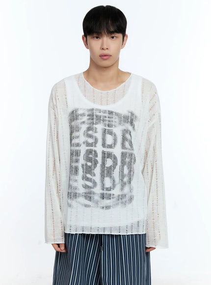 mens-grunge-oversized-open-knit-sweater-ig515 / White