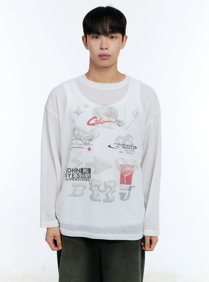 mens-graphic-linen-long-sleeve-tee-il515 / White