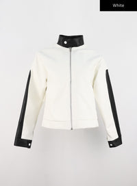 two-tone-faux-leather-jackaet-io326 / White