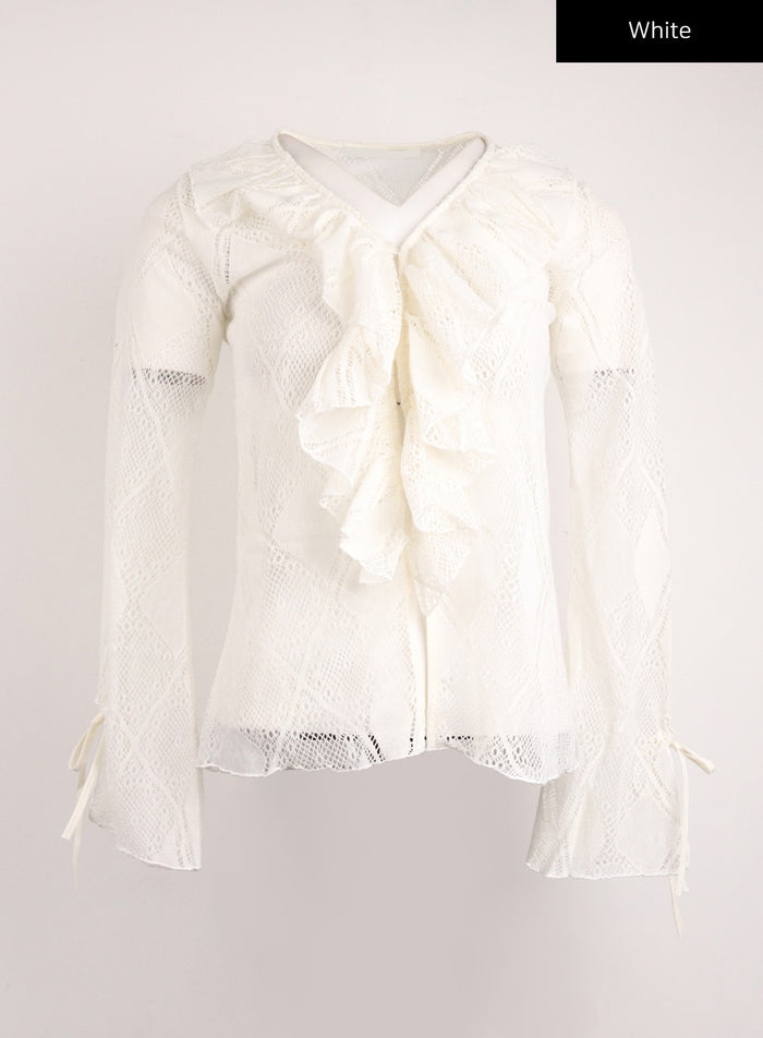 frill-hollow-out-knitted-cardigan-ij411 / White