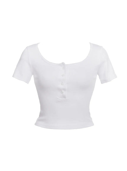 buttoned-scoop-neck-crop-top-ic503 / White