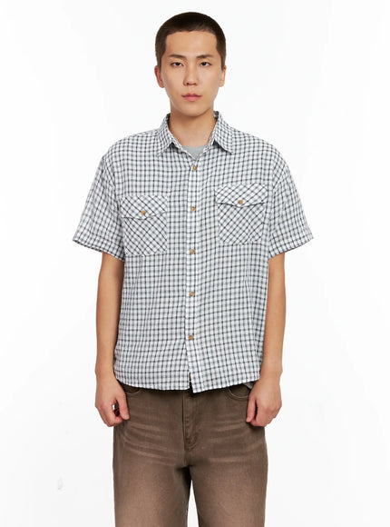 mens-plaid-short-sleeve-flannel-shirt-ig511 / White