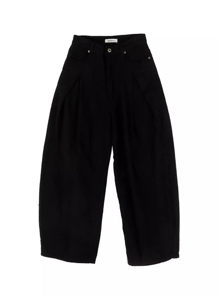 pin-tuck-high-waist-wide-leg-trousers-id526 / Black