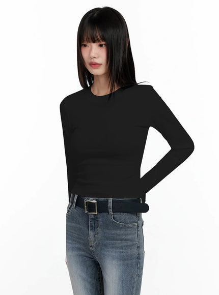 slim-fit-long-sleeve-crop-top-im523 / Black
