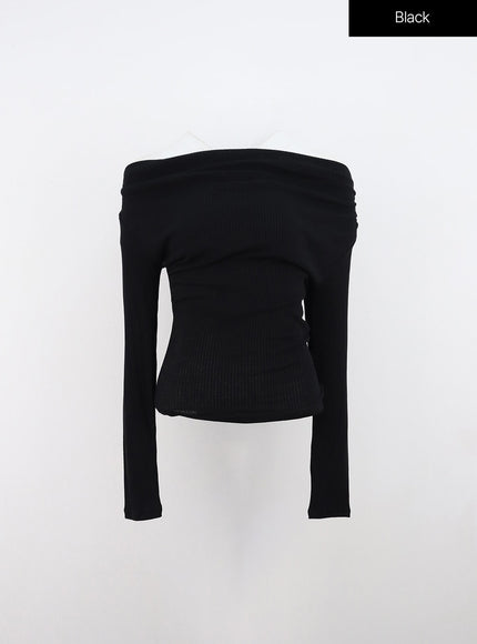 wide-neck-off-shoulder-tee-in308 / Black