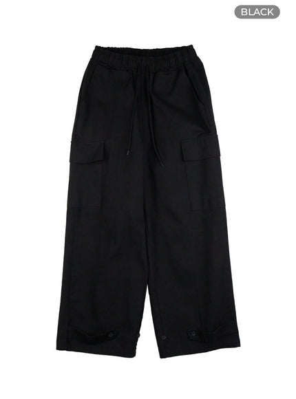mens-wide-fit-cargo-cotton-pants-ig428 / Black