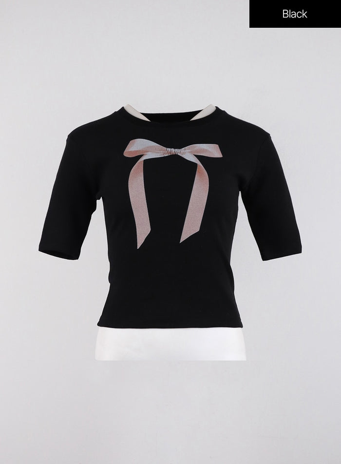 ribbon-slip-crop-t-shirt-id313 / Black