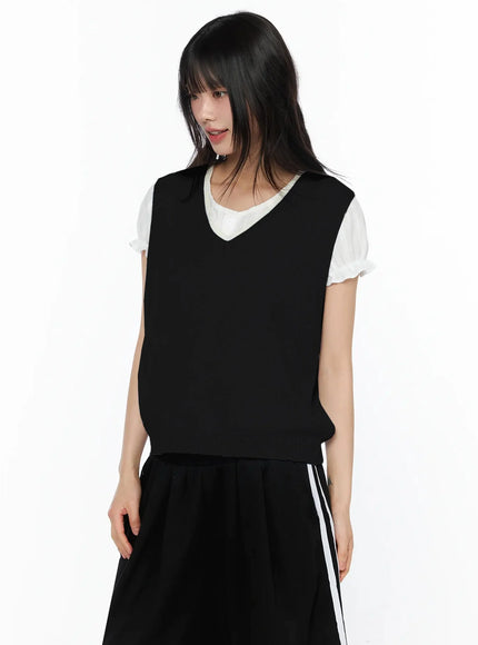 modern-knit-sleeveless-vest-iy525 / Black