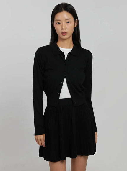 collar-crop-cardigan-ij508 / Black