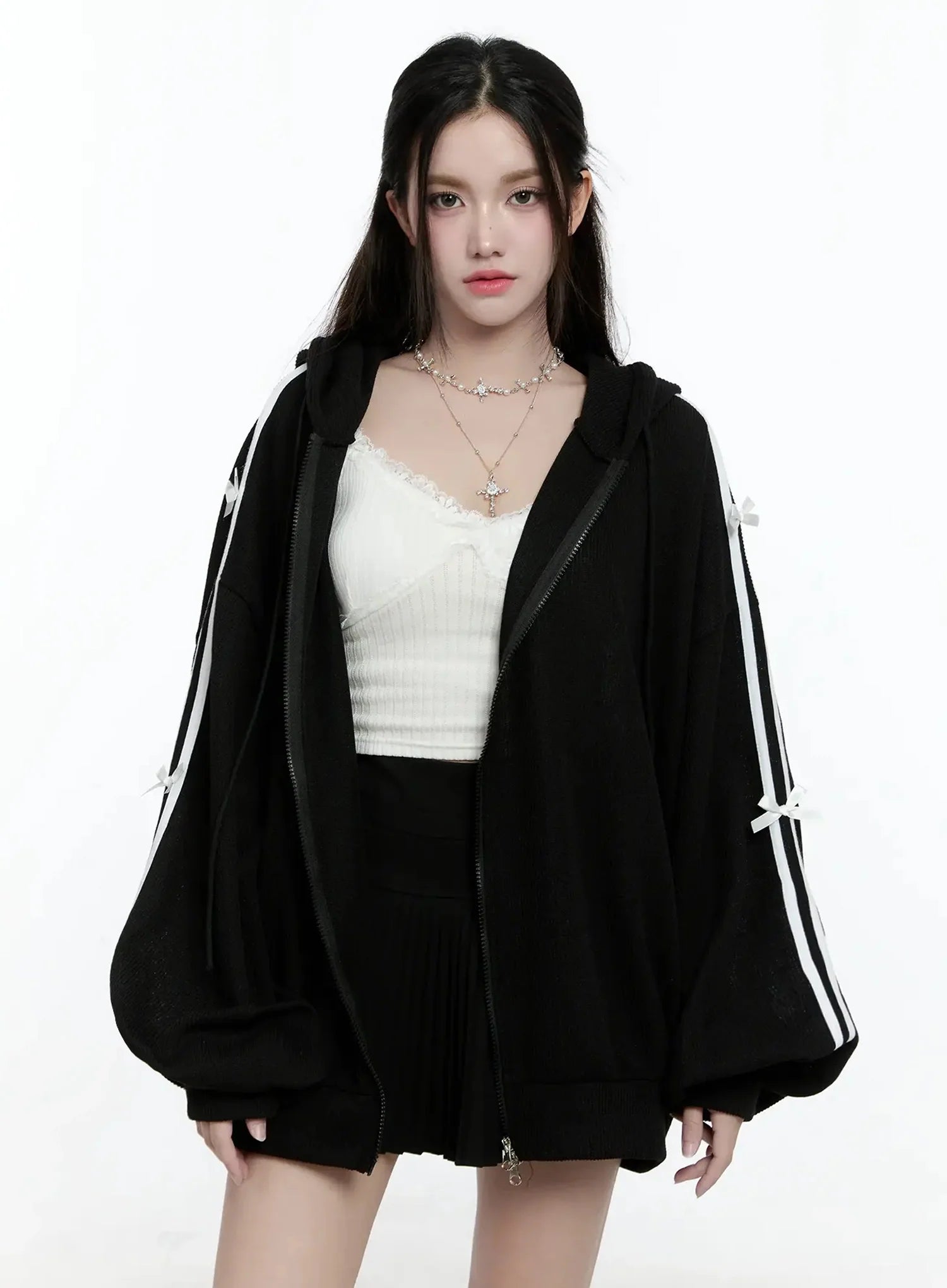 Contrast Oversized Zip-Up Hoodie IO527