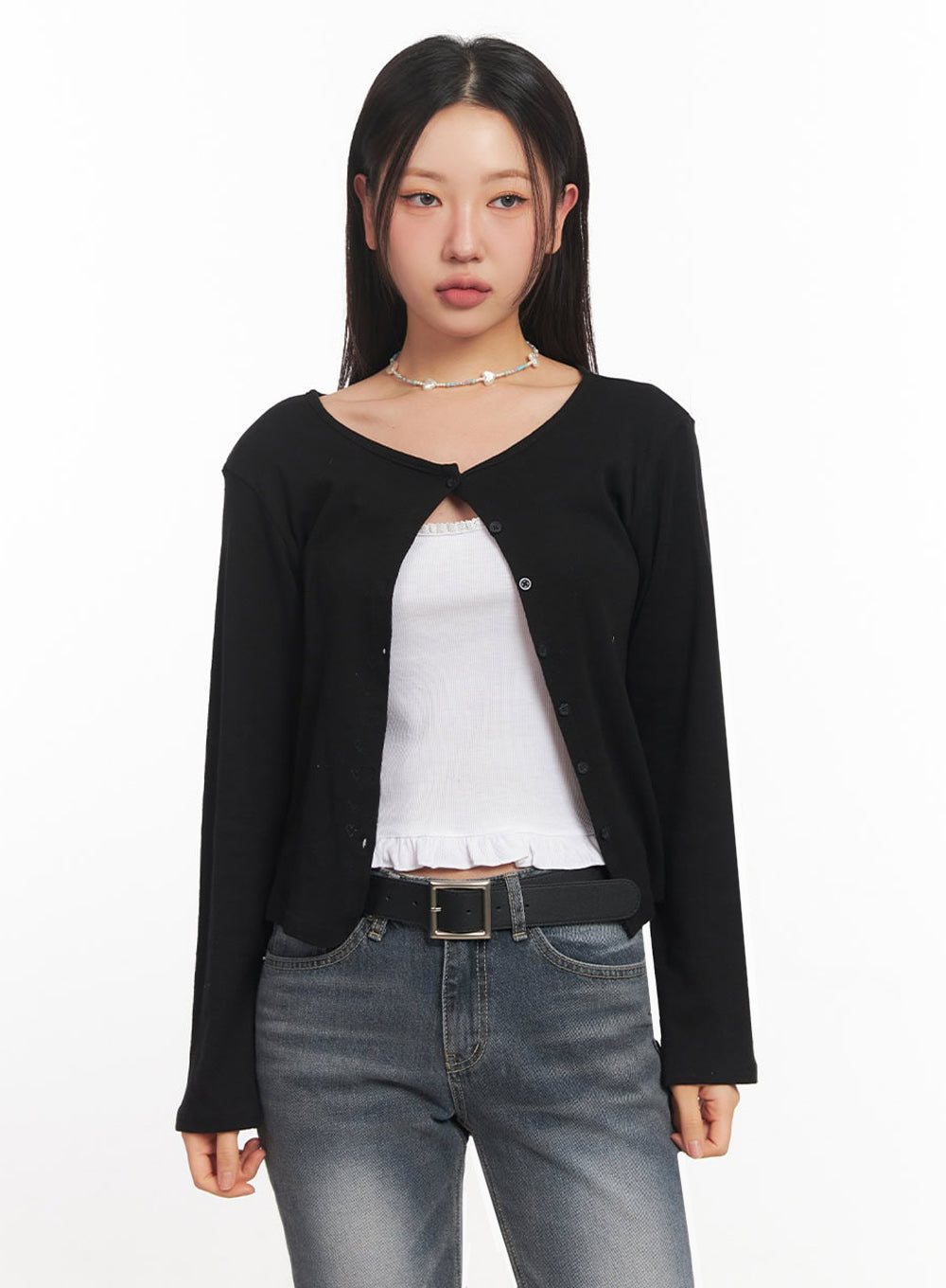 blossom-buttoned-cardigan-ia524 / Black