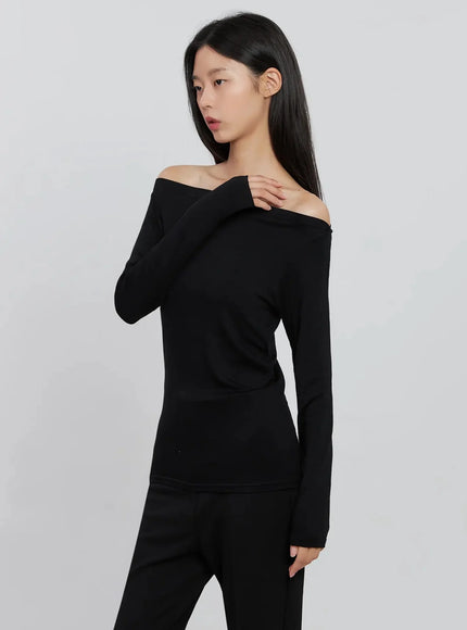 basic-off-shoulder-long-tee-in507 / Black