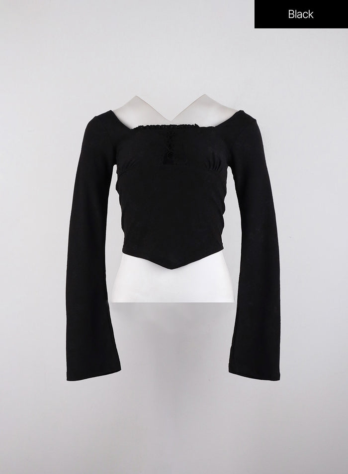 square-neck-laced-corset-long-sleeve-id315 / Black