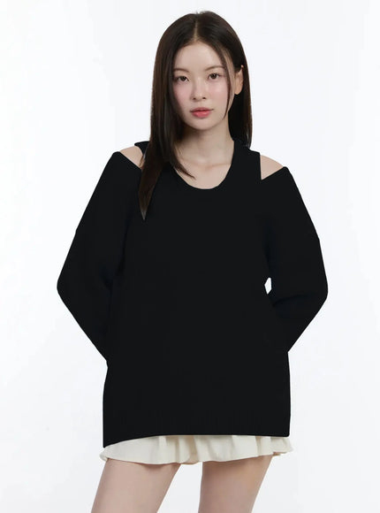 v-neck-knit-tank-and-sweater-set-id526 / Black