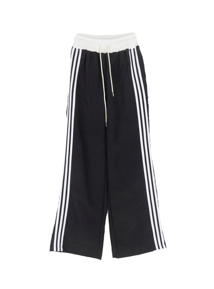 striped-nylon-track-pants-ia525 / Black