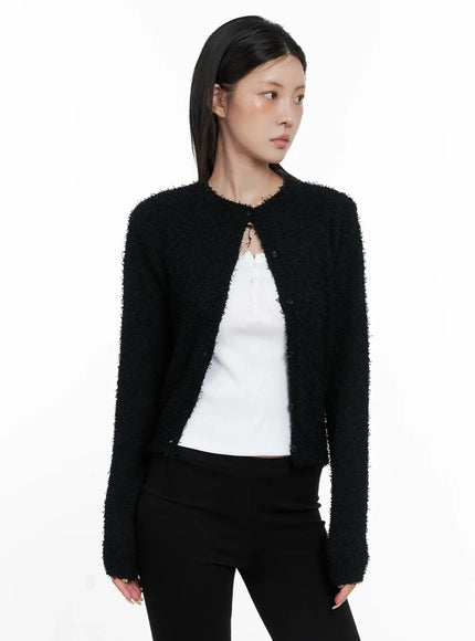 textured-knit-cardigan-is508 / Black