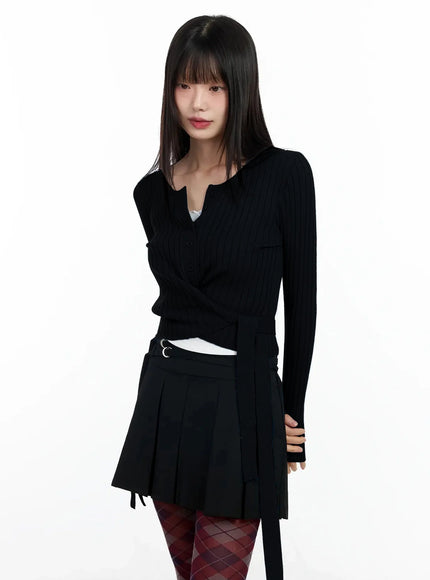ribbed-wrap-knit-cardigan-im523 / Black