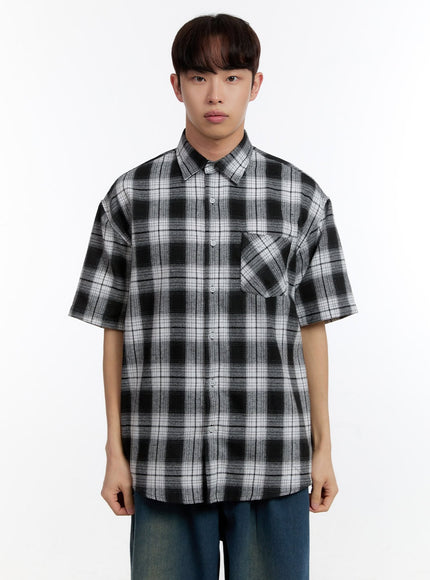 mens-plaid-collared-oversized-shirt-ia507 / Black