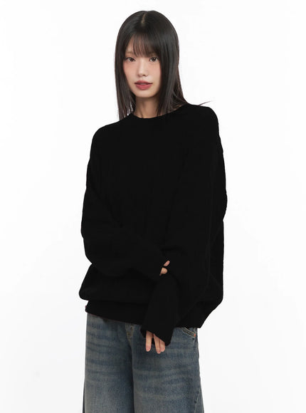 oversized-cable-knit-sweater-in503 / Black