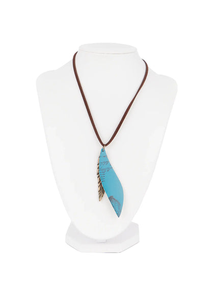 mens-boho-feather-charm-necklace-is510 / Blue