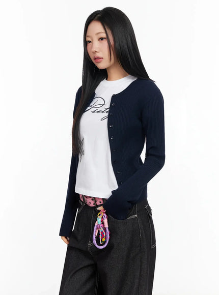 ribbed-round-neck-cardigan-ca513 / Dark blue