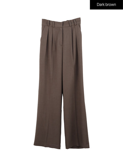 pintuck-straight-leg-pants-in308 / Dark brown
