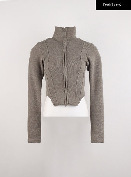 slim-fit-zip-up-knit-top-id306 / Dark brown