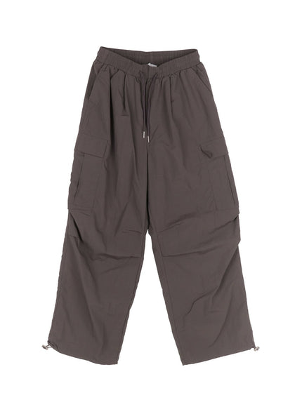 cargo-wide-leg-windbreaker-pants-iy502 / Dark gray