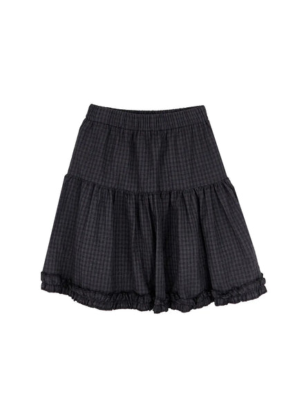 gingham-frill-midi-skirt-ia523 / Dark gray