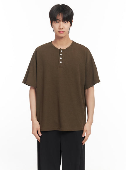 mens-henley-neck-relaxed-fit-t-shirt-ia510 / Dark green