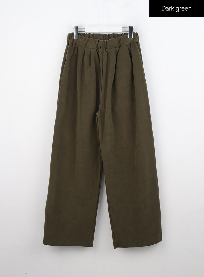 elastic-waistband-pintuck-pants-in308 / Dark green