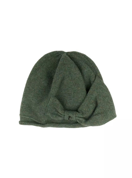 cozy-knit-side-ribbon-beanie-id526 / Dark green