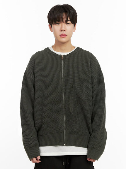 mens-round-neck-zip-up-sweater-ij517 / Dark green