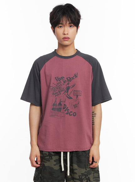 mens-disco-graphic-raglan-t-shirt-iy508 / Dark pink