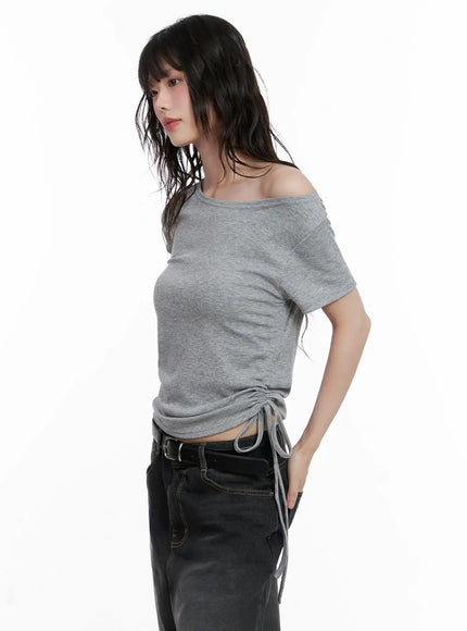 off-shoulder-ruched-top-il528 / Gray