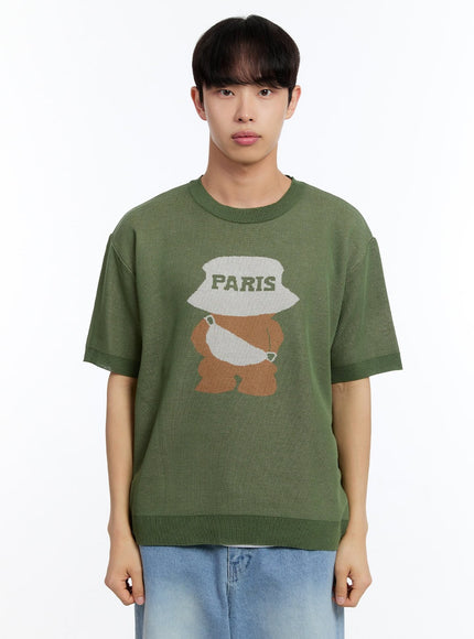 men-s-teddy-graphic-knit-t-shirt-iy530 / Green
