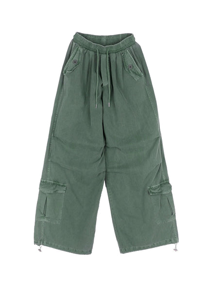 cargo-washed-wide-leg-sweatpants-iy502 / Green