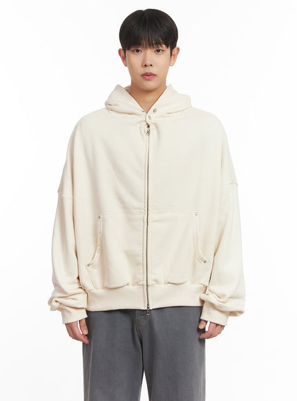 mens-oversize-zip-up-hooded-jacket-im527 / Light beige