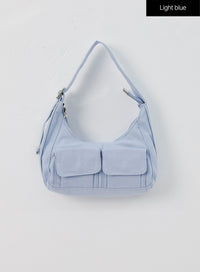 cotton-pocket-shoulder-bag-is322 / Light blue