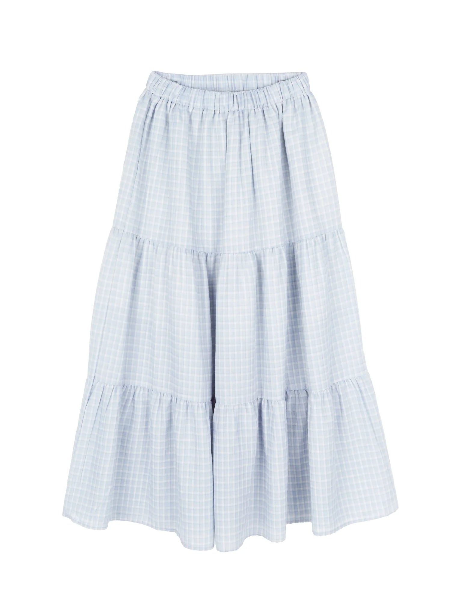 tiered-plaid-maxi-skirt-iy507 / Light blue