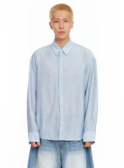 mens-soft-linen-long-sleeve-shirt-il514 / Light blue