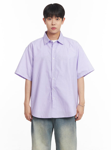 mens-oversized-collared-short-sleeve-shirt-ia529 / Light purple