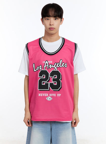 men-s-mesh-la-sleeveless-jersey-tee-iy529 / Pink