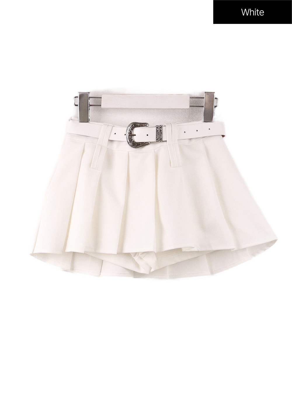 solid-pleated-mini-skirt-if408 / White