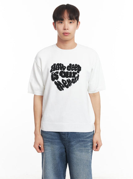mens-heart-graphic-short-sleeve-sweater-ia521 / White