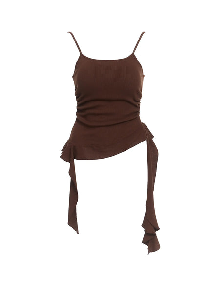 asymmetric-frill-long-tank-top-ic503 / Brown